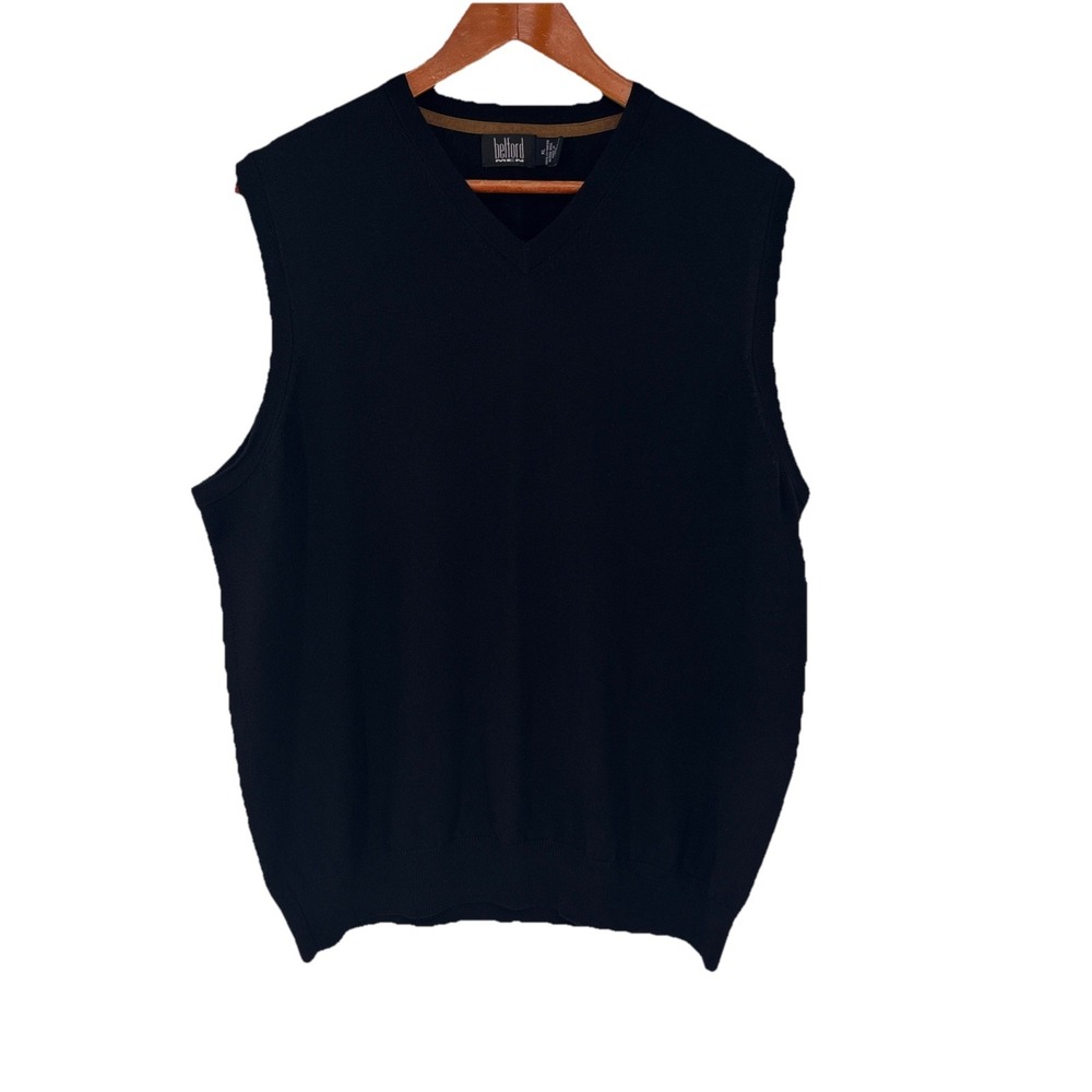 Bedford Men Extra Fine Merino Wool Sweater Vest XL Black Classic Preppy Academia